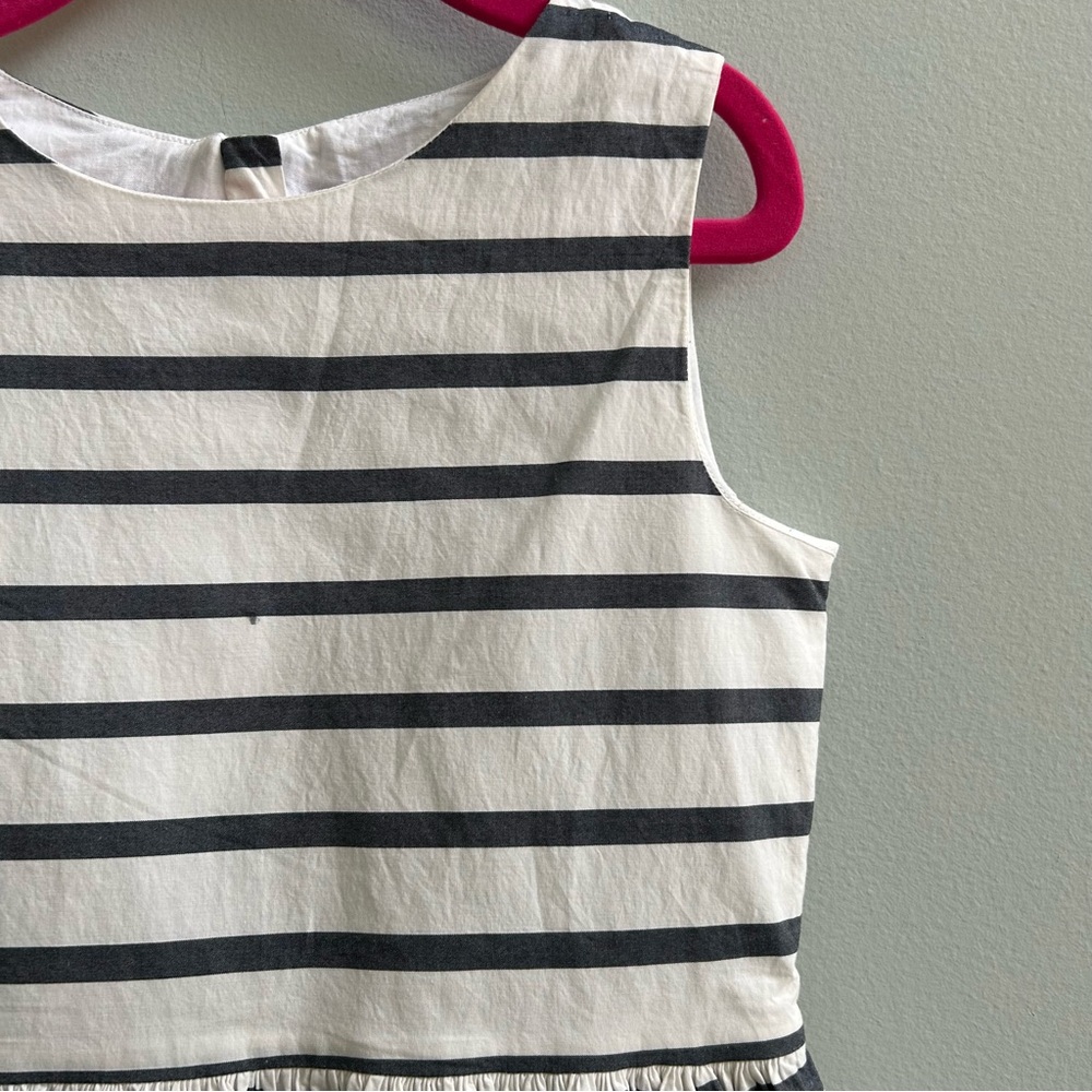 Jacadi Paris White And Navy Blue Striped Bow Dress, Size 8A. - Picture 3 of 9